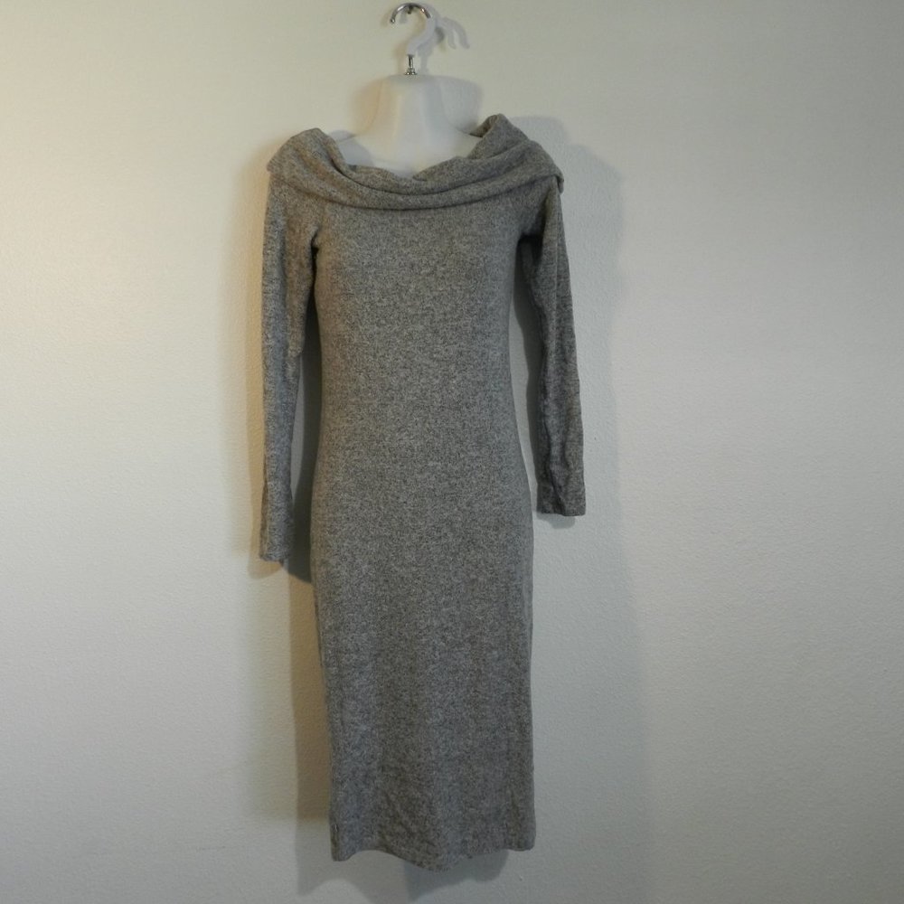 Wide cowl neck, super soft cotton, long sleeve maxi sweater dress, heather grey